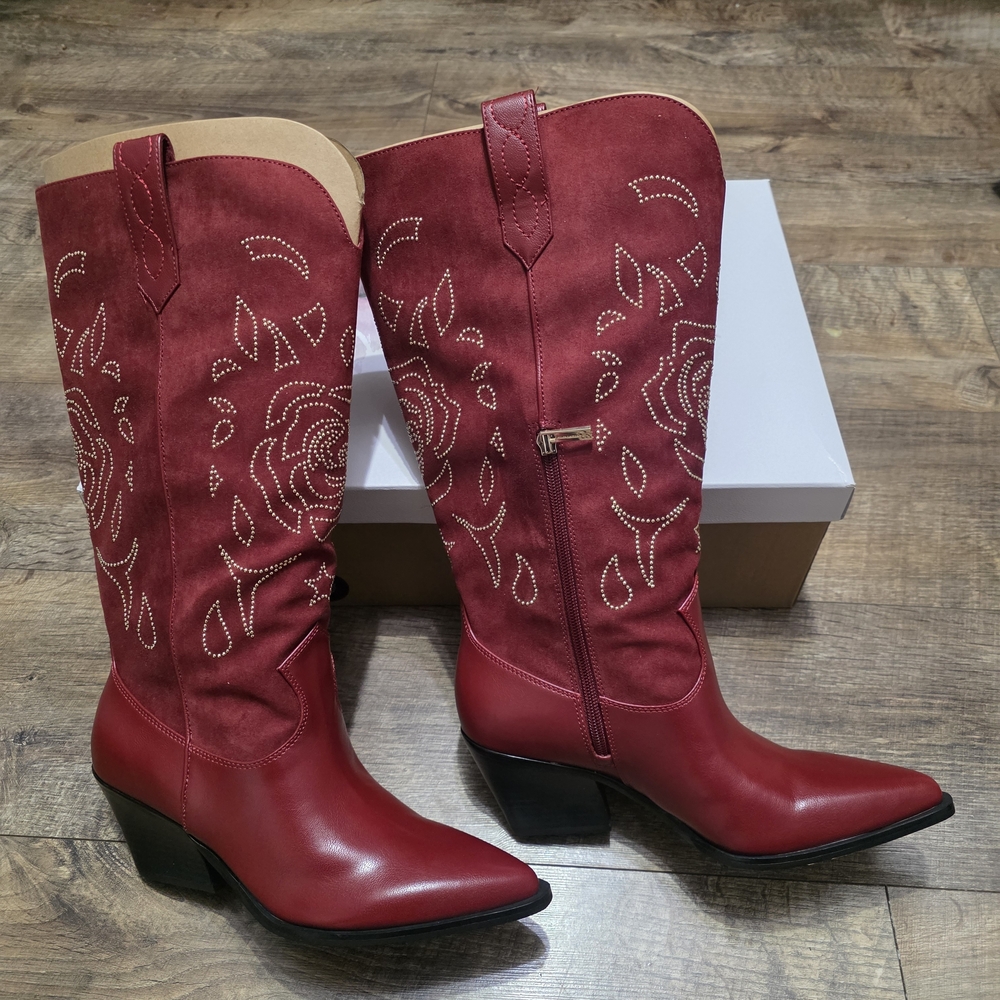 Jessica Simpson Zodra Red Embroidered Western Women's Size 8.5 Wide Boots - Picture 5 of 14